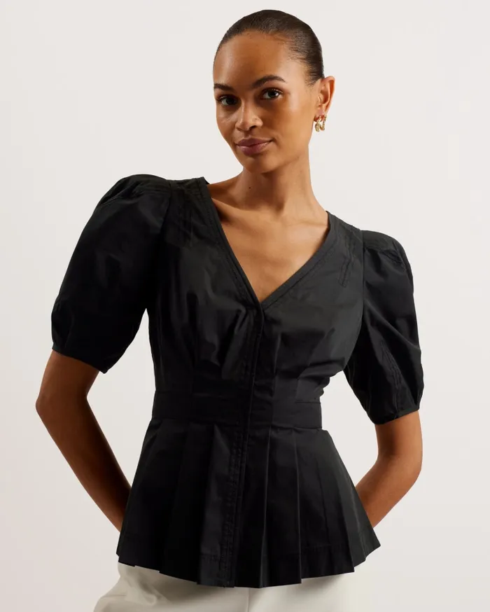 Women BURDUR 8211 Stitch Detail Balloon Sleeve Peplum Top Black Ted Baker Tops and Blouses Women BURDUR 8211 Stitch Detail Balloon Sleeve Peplum Top Black Ted Baker Tops and Blouses