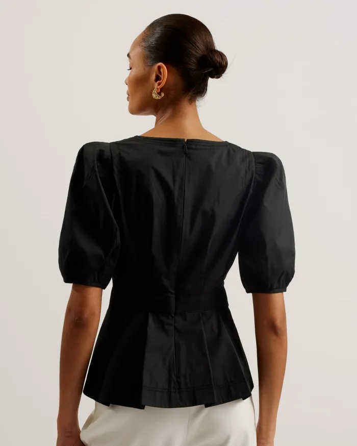 Women BURDUR 8211 Stitch Detail Balloon Sleeve Peplum Top Black Ted Baker Tops and Blouses Women BURDUR 8211 Stitch Detail Balloon Sleeve Peplum Top Black Ted Baker Tops and Blouses
