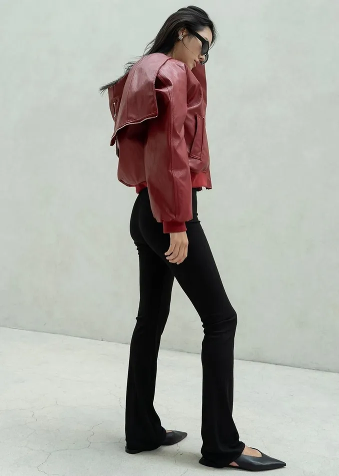 Women Burnaby Faux Leather ZipUp Hoodie 8211 Red The Frankie Shop Outerwear