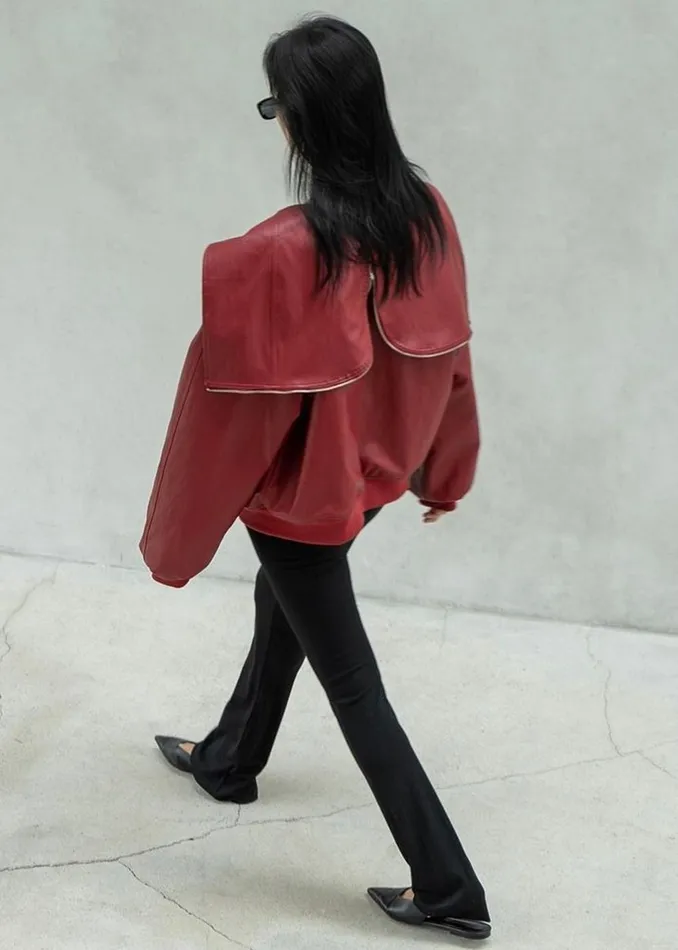 Women Burnaby Faux Leather ZipUp Hoodie 8211 Red The Frankie Shop Outerwear