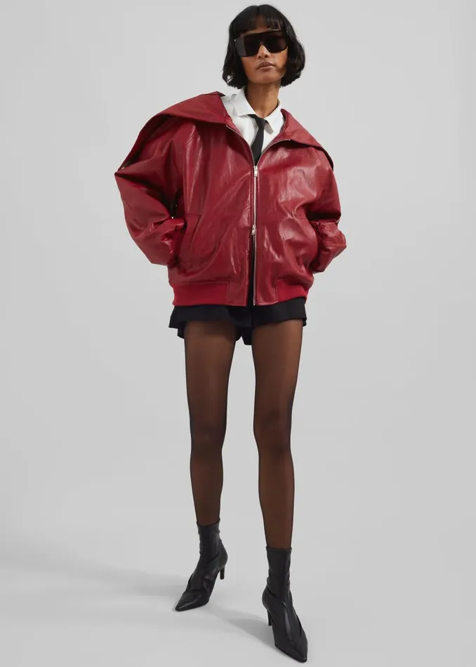 Women Burnaby Faux Leather ZipUp Hoodie 8211 Red The Frankie Shop Outerwear