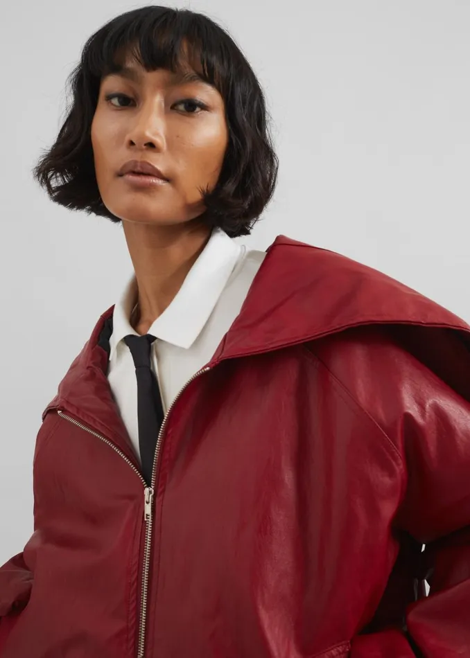 Women Burnaby Faux Leather ZipUp Hoodie 8211 Red The Frankie Shop Outerwear