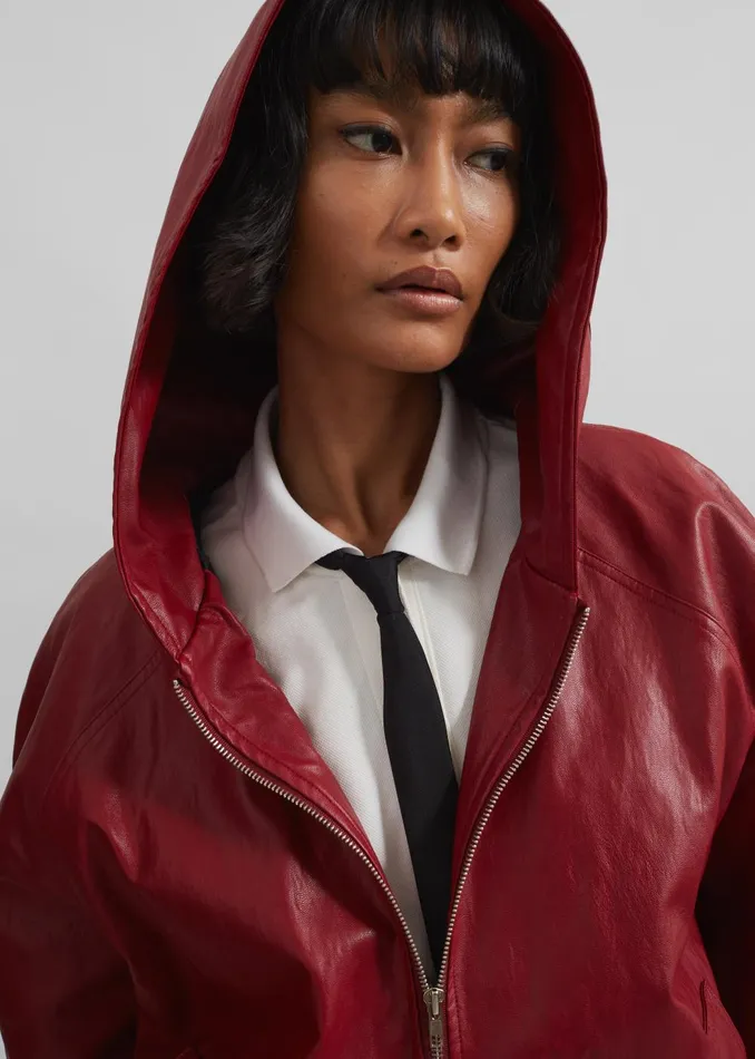 Women Burnaby Faux Leather ZipUp Hoodie 8211 Red The Frankie Shop Outerwear