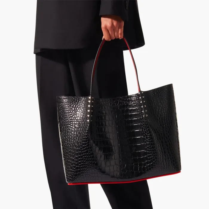 Women Cabarock Large Tote Bag 8211 Alligator Embossed Calf Leather And Spikes 8211 Black Christian Louboutin Totes Women Cabarock Large Tote Bag 8211 Alligator Embossed Calf Leather And Spikes 8211 Black Christian Louboutin Totes