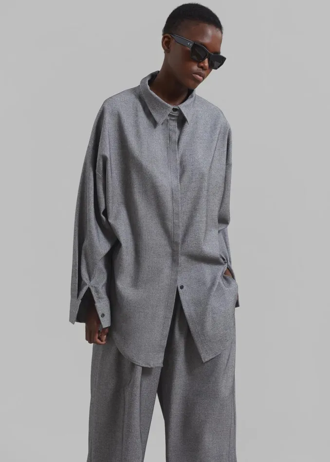 Women Casey Reversible Button Up Shirt 8211 Grey The Frankie Shop Tops