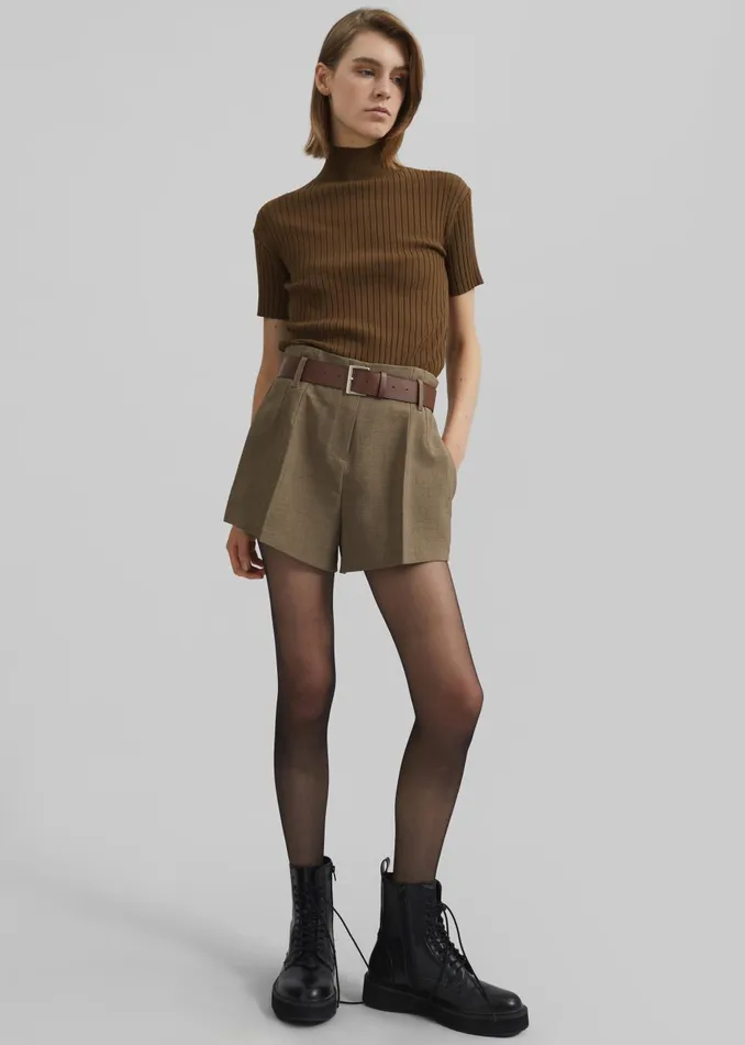 Women Chappell Belted Shorts 8211 Brown The Frankie Shop Bottoms