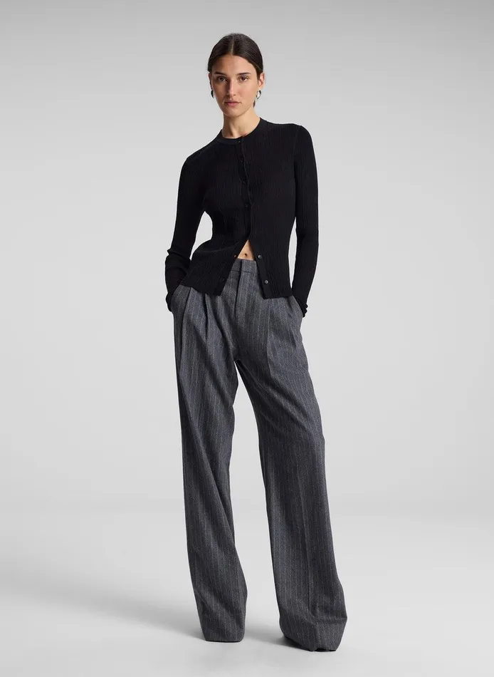 Women Charles Wool Cashmere Pinstripe Pant Grey Melange ALC Bottoms