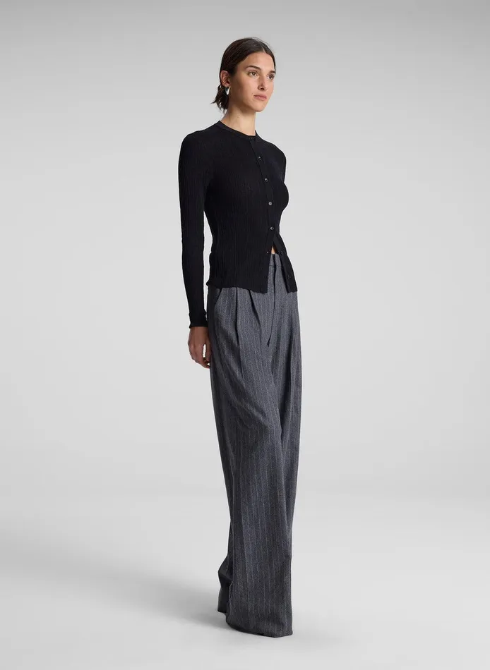 Women Charles Wool Cashmere Pinstripe Pant Grey Melange ALC Bottoms