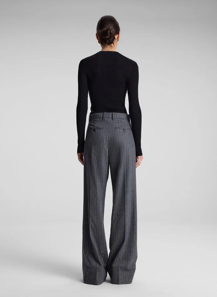 Women Charles Wool Cashmere Pinstripe Pant Grey Melange ALC Bottoms