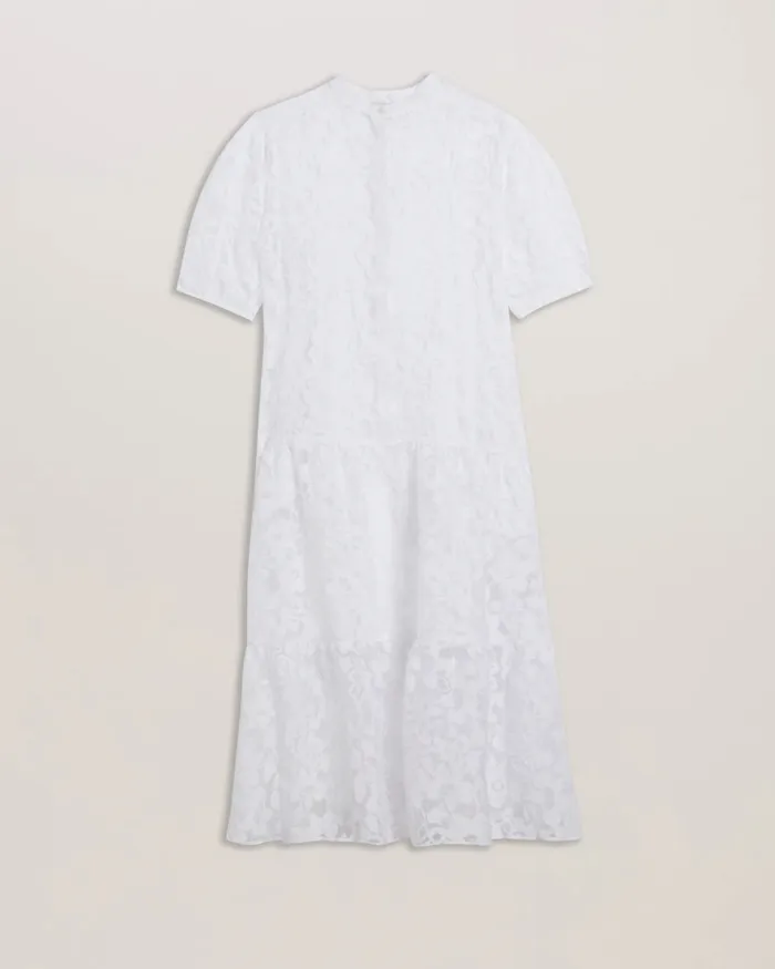 Women CLAAREY 8211 Tiered Devor Midi Dress White Ted Baker Dresses