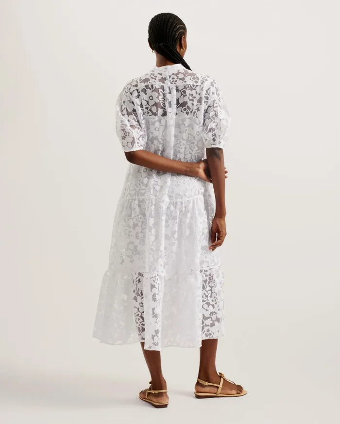 Women CLAAREY 8211 Tiered Devor Midi Dress White Ted Baker Dresses Women CLAAREY 8211 Tiered Devor Midi Dress White Ted Baker Dresses