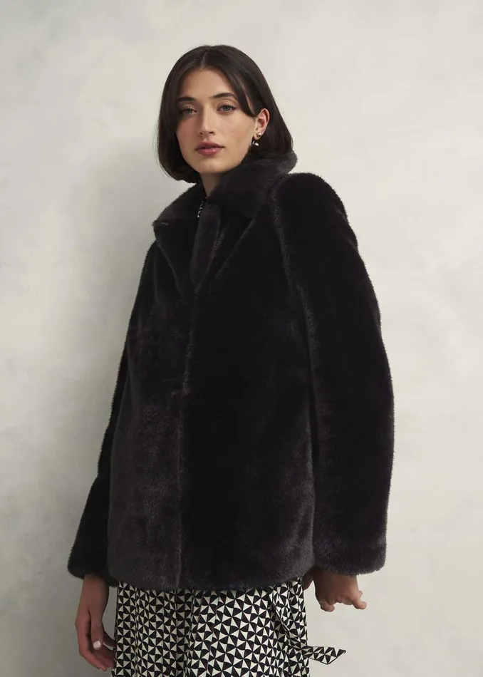Women Coats and Jackets Hobbs Dania Faux Fur Coat Black