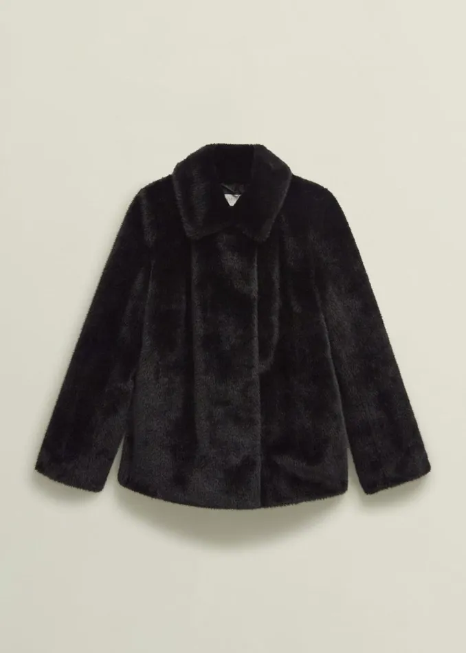 Women Coats and Jackets Hobbs Dania Faux Fur Coat Black