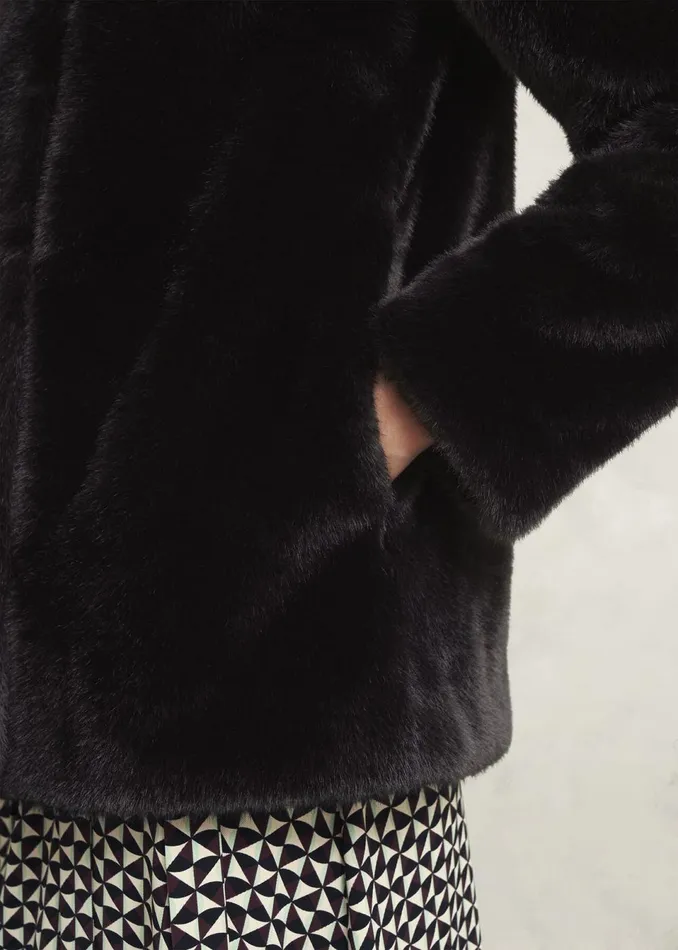 Women Coats and Jackets Hobbs Dania Faux Fur Coat Black