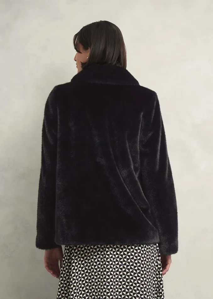 Women Coats and Jackets Hobbs Dania Faux Fur Coat Black