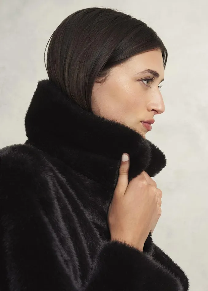 Women Coats and Jackets Hobbs Dania Faux Fur Coat Black