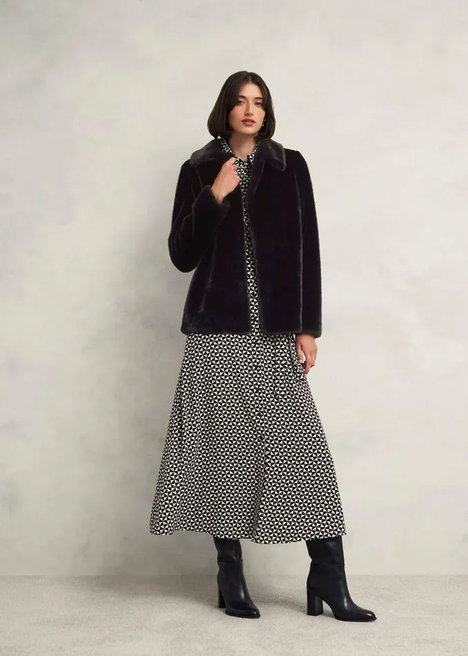 Women Coats and Jackets Hobbs Dania Faux Fur Coat Black
