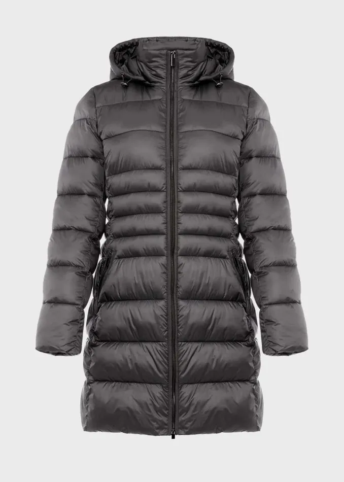Women Coats and Jackets Hobbs Danika Long Puffer Jacket With Hood Charcoal Grey