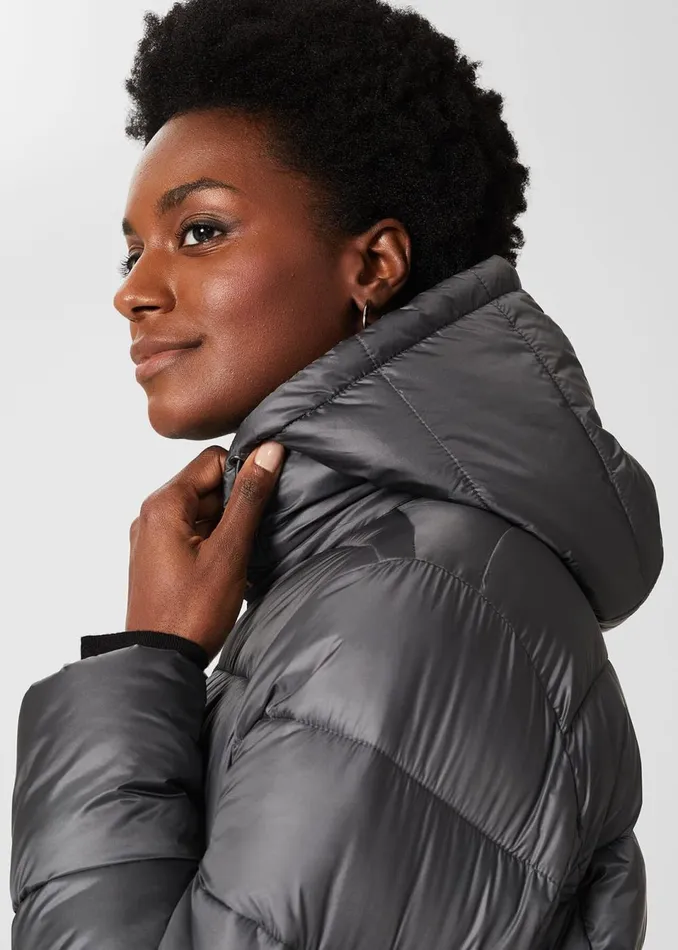 Women Coats and Jackets Hobbs Danika Long Puffer Jacket With Hood Charcoal Grey