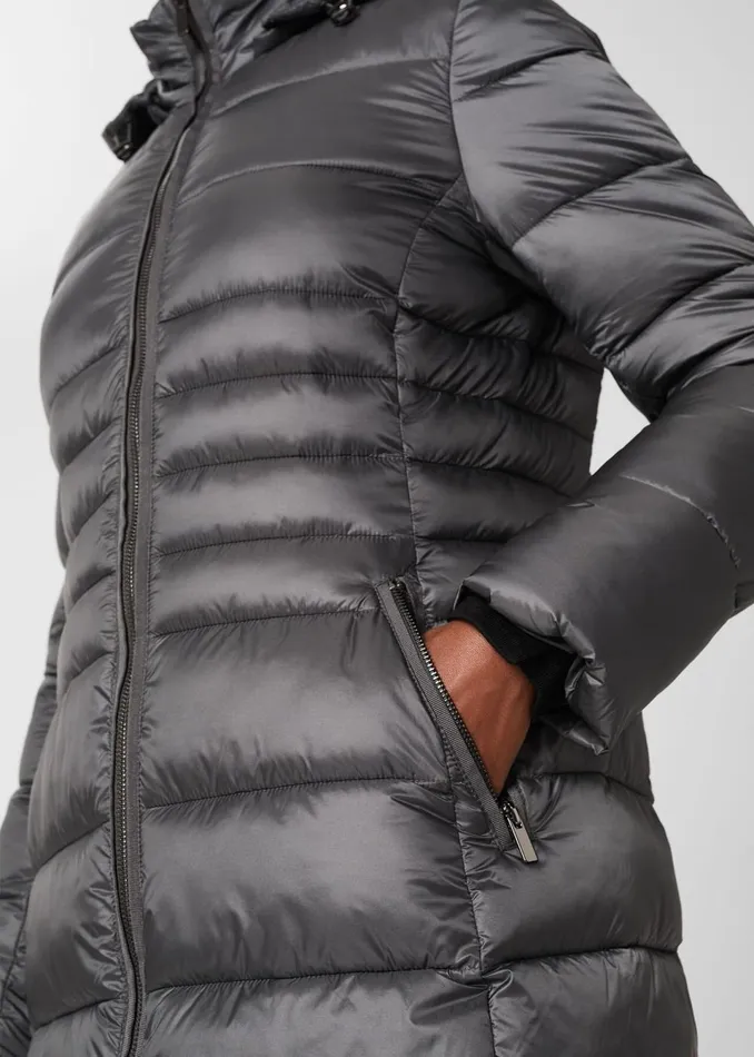 Women Coats and Jackets Hobbs Danika Long Puffer Jacket With Hood Charcoal Grey