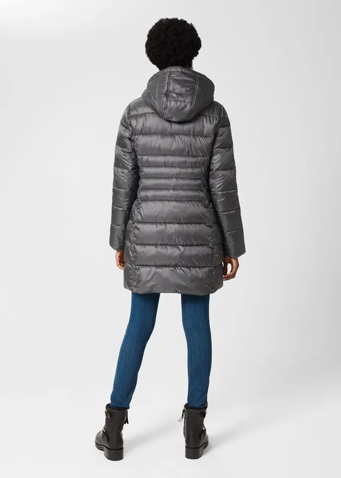 Women Coats and Jackets Hobbs Danika Long Puffer Jacket With Hood Charcoal Grey
