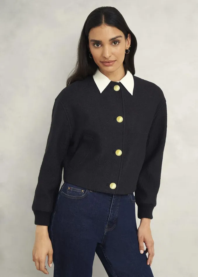 Women Coats and Jackets Hobbs Elsham Bomber Jacket With Wool Black