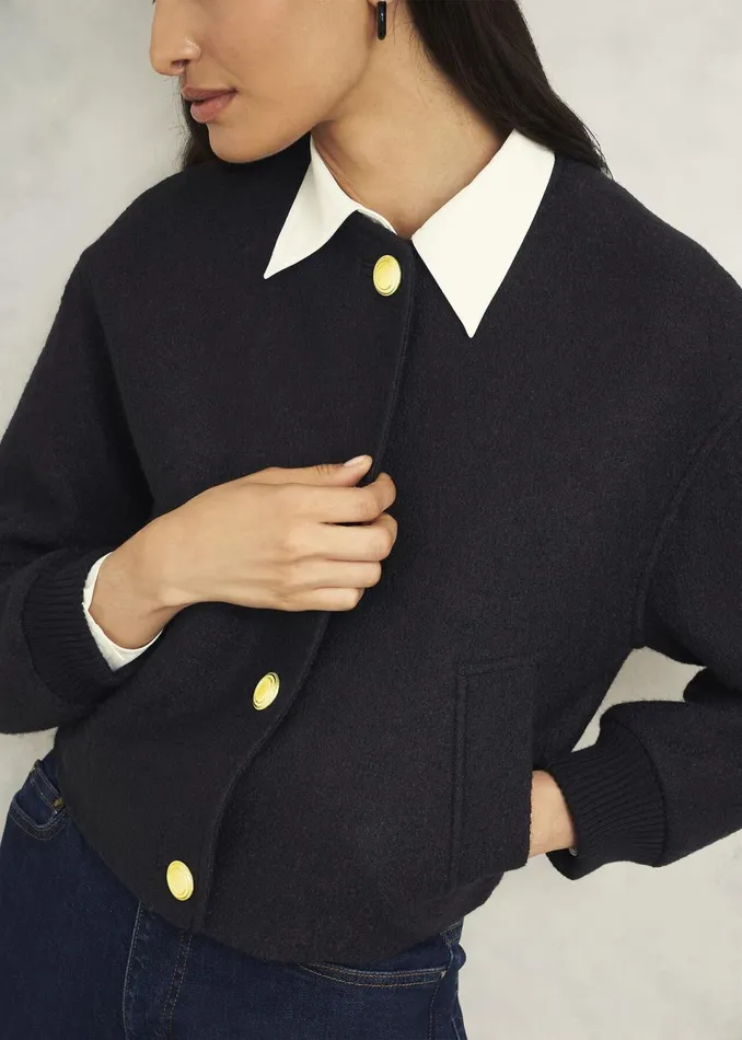 Women Coats and Jackets Hobbs Elsham Bomber Jacket With Wool Black
