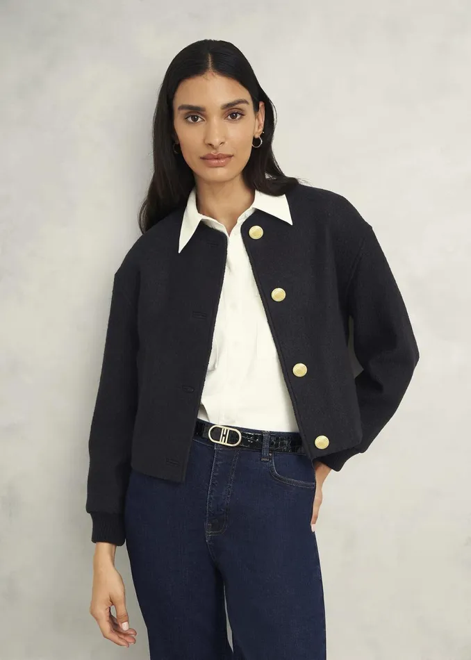 Women Coats and Jackets Hobbs Elsham Bomber Jacket With Wool Black