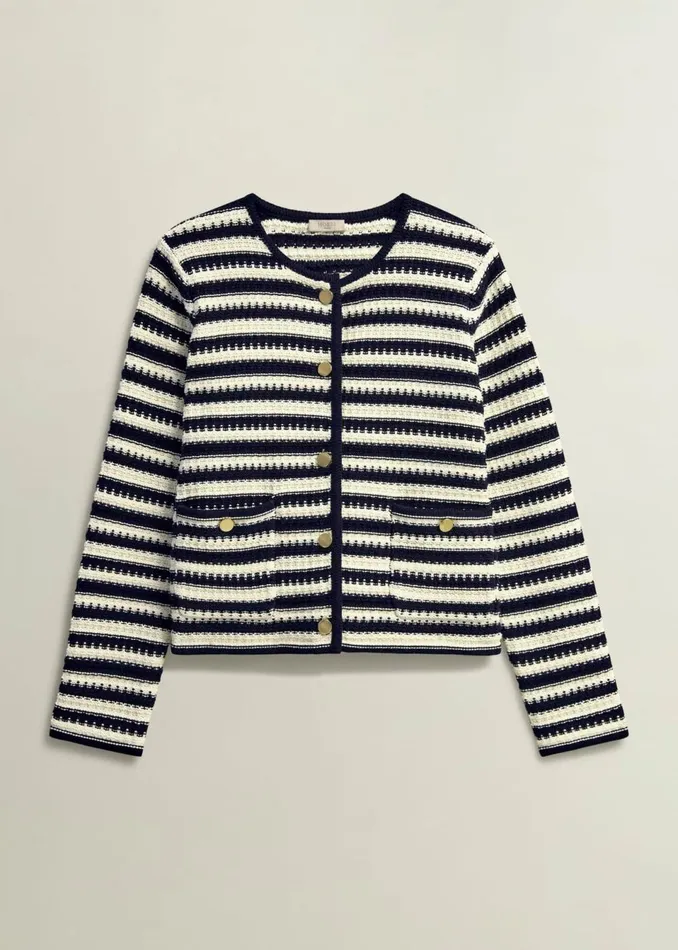 Women Coats and Jackets Hobbs Milly Cotton Knitted Jacket Navy Warm Ivory