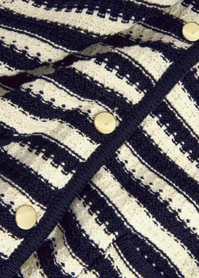 Women Coats and Jackets Hobbs Milly Cotton Knitted Jacket Navy Warm Ivory