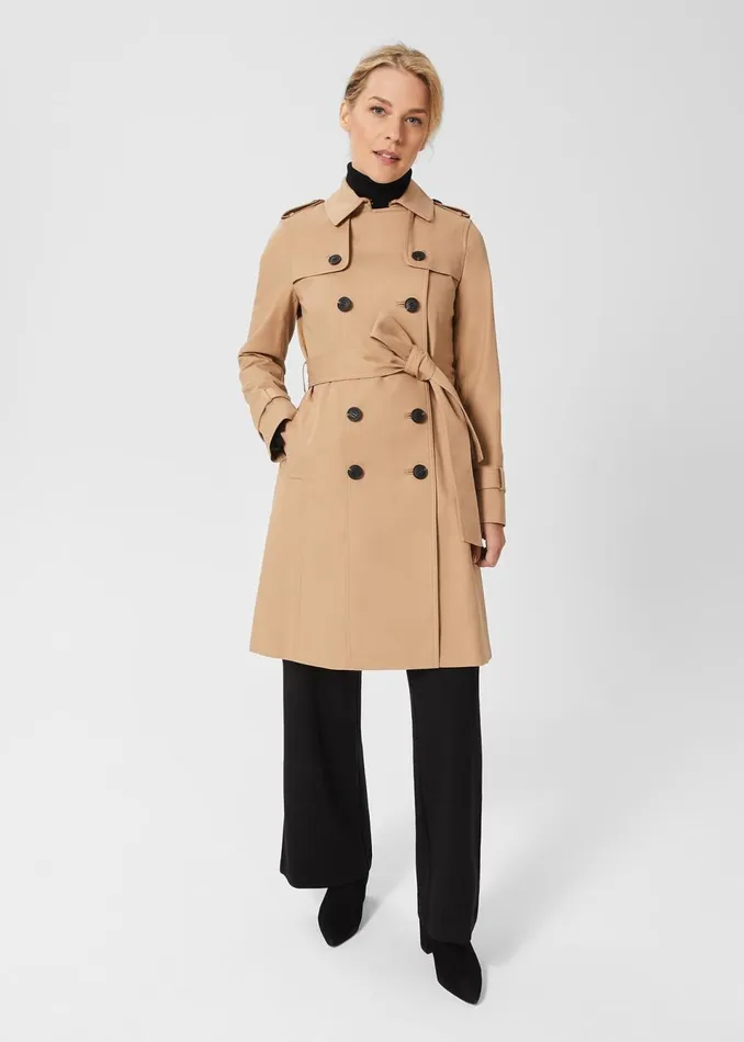 Women Coats and Jackets Hobbs Petite Saskia Shower Resistant Trench Coat Tan