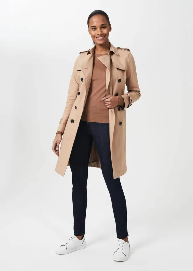 Women Coats and Jackets Hobbs Petite Saskia Water Resistant Trench Coat Tan