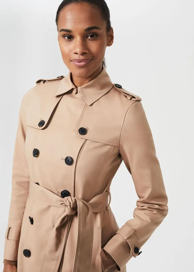 Women Coats and Jackets Hobbs Petite Saskia Water Resistant Trench Coat Tan