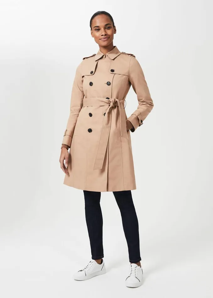 Women Coats and Jackets Hobbs Petite Saskia Water Resistant Trench Coat Tan