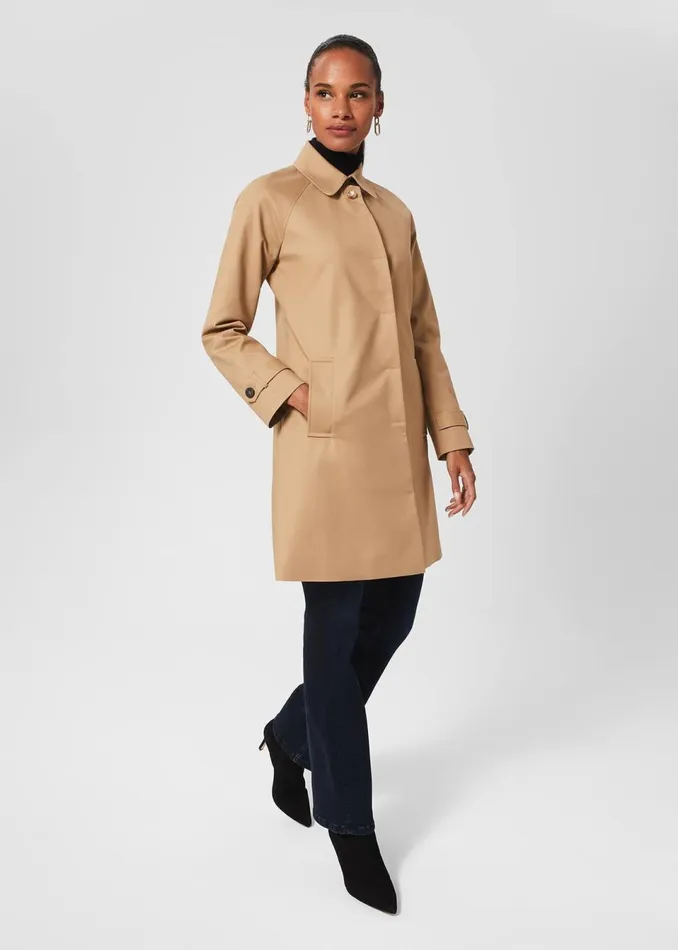 Women Coats and Jackets Hobbs Vivienne Shower Resistant Trench Coat Fawn Beige