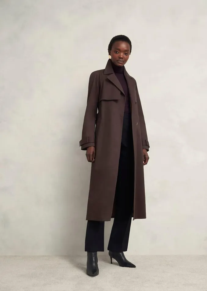 Women Coats and Jackets Hobbs Willow Cotton Trench Chocolate