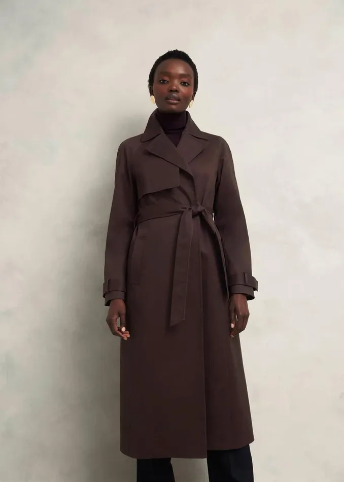Women Coats and Jackets Hobbs Willow Cotton Trench Chocolate