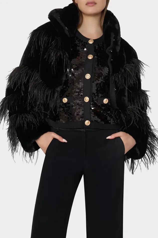 Women Coats and Jackets Milly Avah Faux Fur Jacket Black