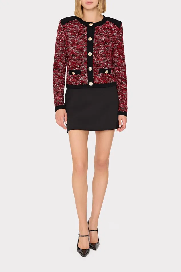 Women Coats and Jackets Milly Kelly Textured Knit Cardigan Claret Women Coats and Jackets Milly Kelly Textured Knit Cardigan Claret