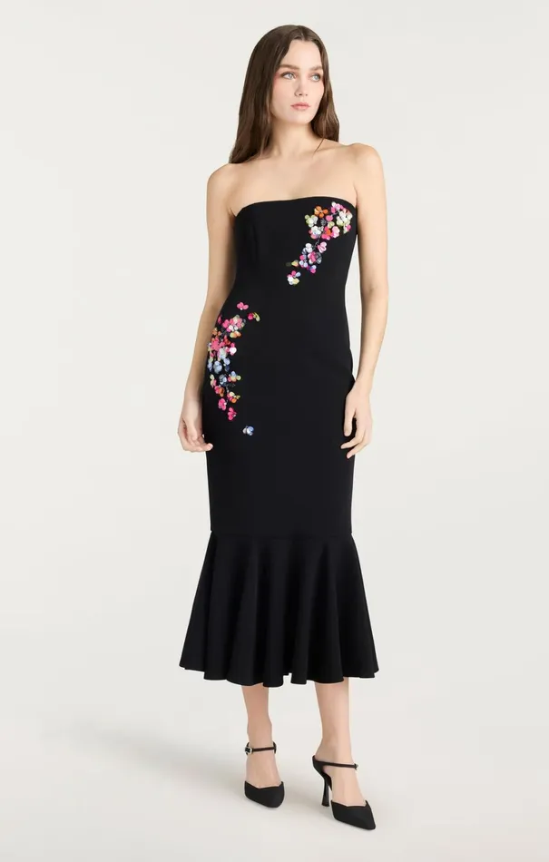 Women Cocktail and Evening Cinq Sept Paillette Vines Juniper Dress Blackmulti