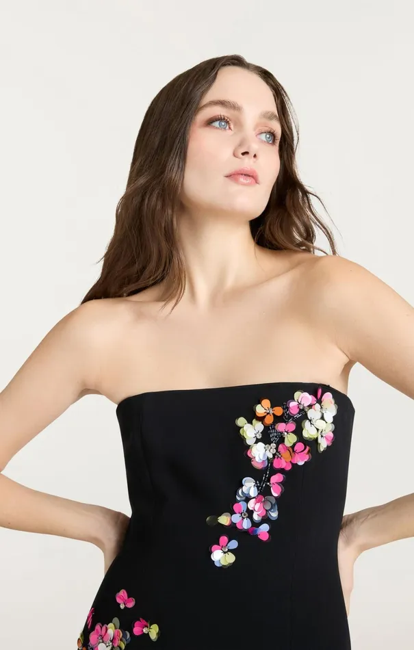 Women Cocktail and Evening Cinq Sept Paillette Vines Juniper Dress Blackmulti