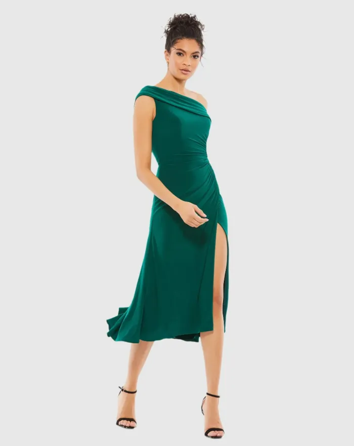 Women Cocktail Dresses Mac Duggal Ruched OffTheShoulder Midi Dress Red