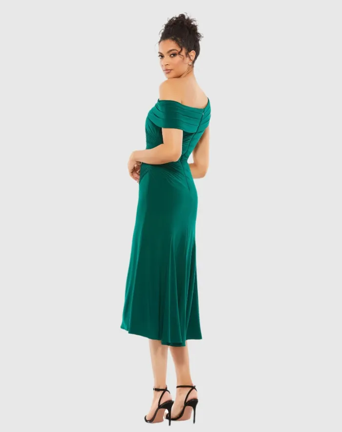 Women Cocktail Dresses Mac Duggal Ruched OffTheShoulder Midi Dress Red