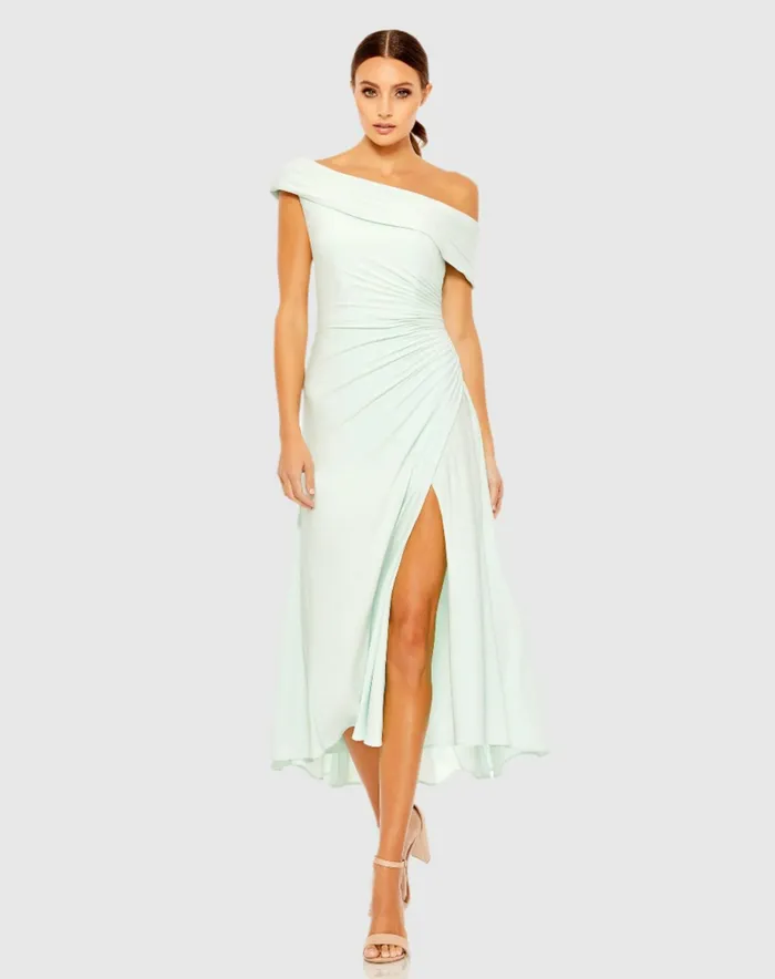 Women Cocktail Dresses Mac Duggal Ruched OffTheShoulder Midi Dress Red