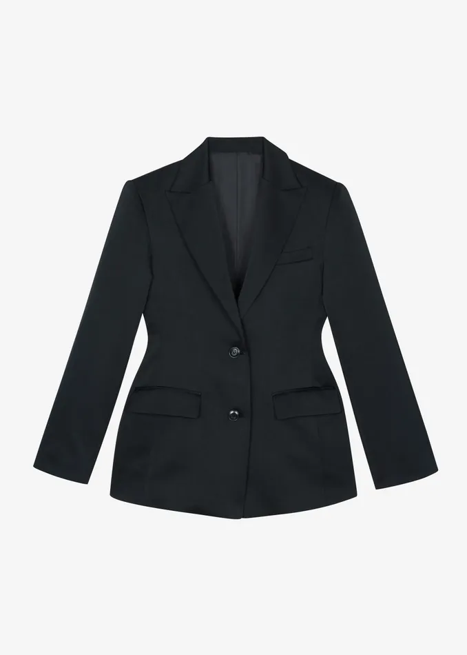 Women Colette Hourglass Satin Blazer 8211 Black The Frankie Shop Outerwear