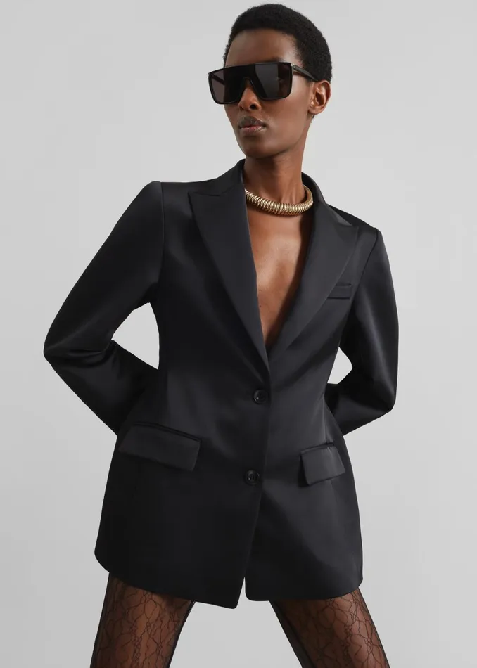 Women Colette Hourglass Satin Blazer 8211 Black The Frankie Shop Outerwear