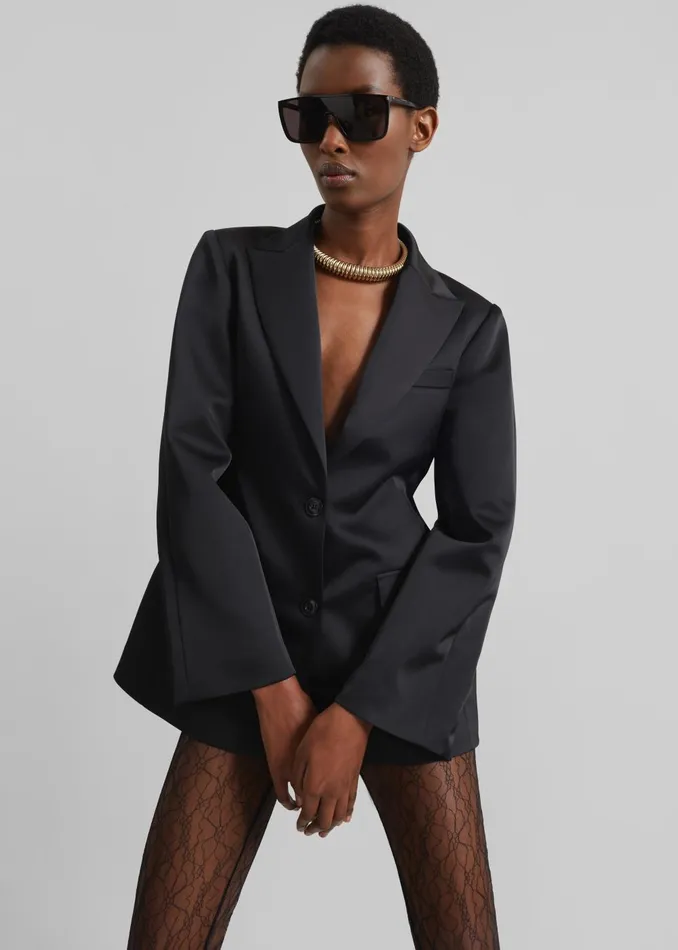 Women Colette Hourglass Satin Blazer 8211 Black The Frankie Shop Outerwear