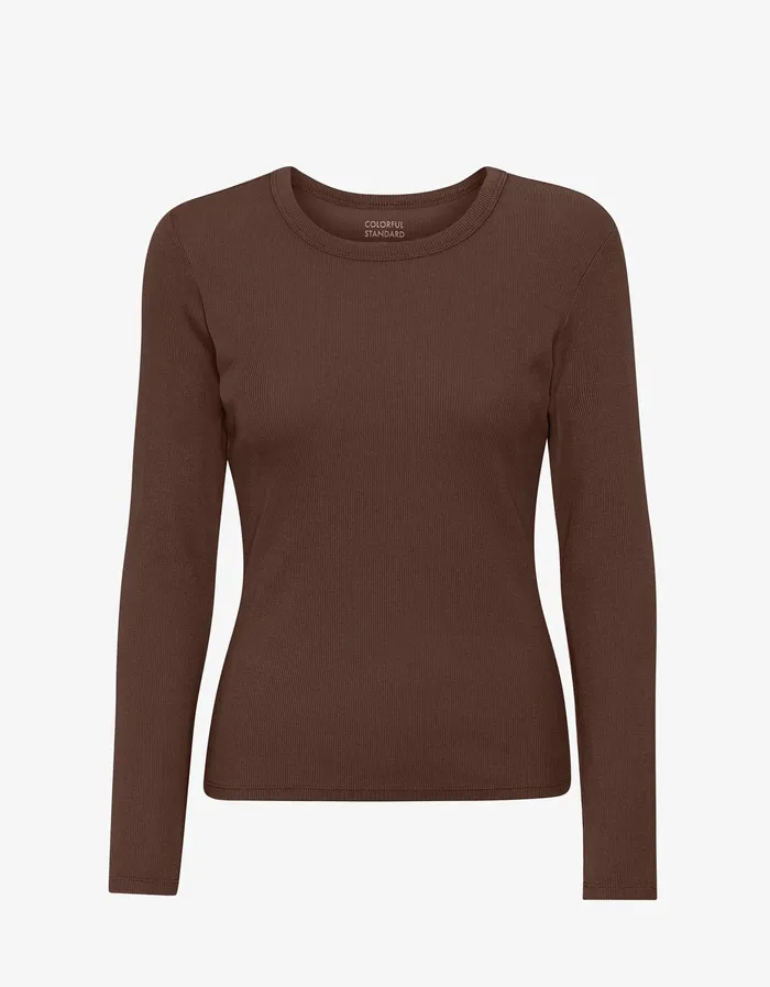 Women Colorfulstandard Women Organic Rib LS TShirt 8211 Coffee Brown TShirts