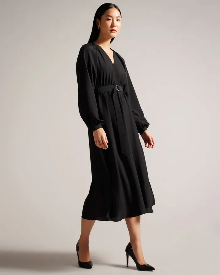 Women COMUS 8211 Midi Shirt Dress With Belted Waist Black Ted Baker Dresses