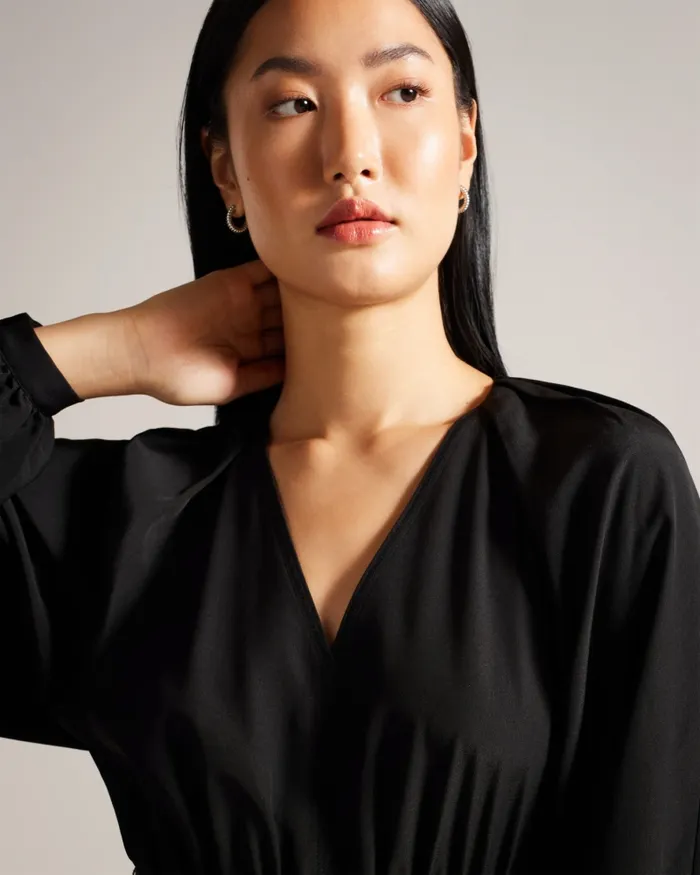 Women COMUS 8211 Midi Shirt Dress With Belted Waist Black Ted Baker Dresses
